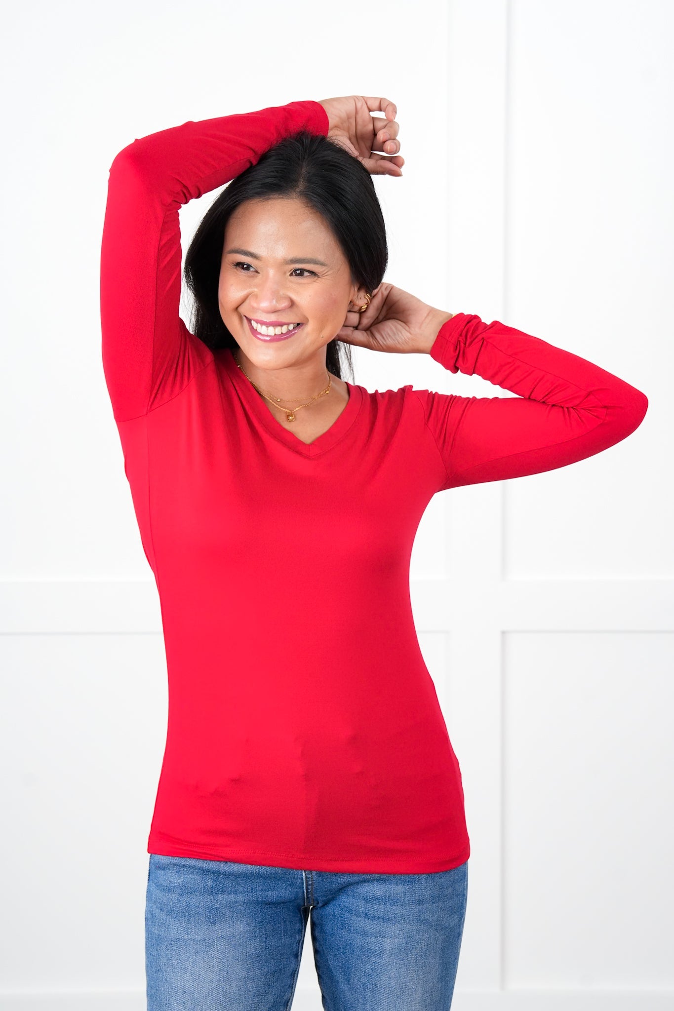 Microfiber Long Sleeve V-Neck Tee (Multiple Colors)