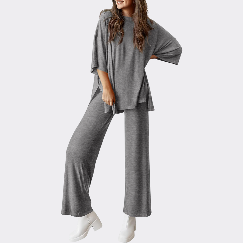 Women's 2 Piece Outfits Casual Short Sleeve Pullover Tops and Wide Leg Pants Lounge Sets Tracksuits