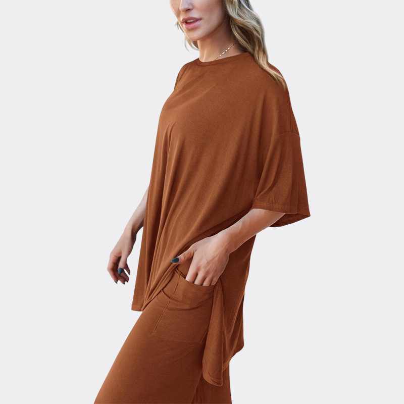 Women's 2 Piece Outfits Casual Short Sleeve Pullover Tops and Wide Leg Pants Lounge Sets Tracksuits