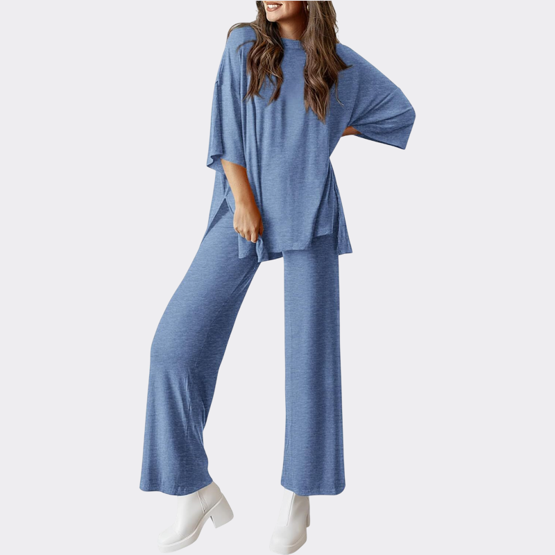 Women's 2 Piece Outfits Casual Short Sleeve Pullover Tops and Wide Leg Pants Lounge Sets Tracksuits
