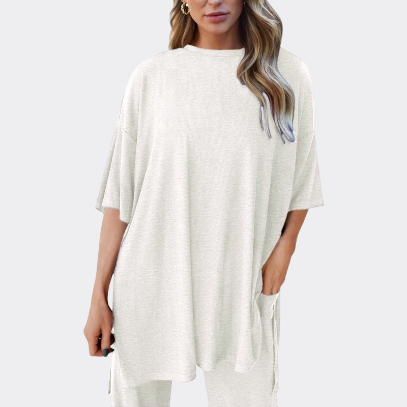 Women's 2 Piece Outfits Casual Short Sleeve Pullover Tops and Wide Leg Pants Lounge Sets Tracksuits