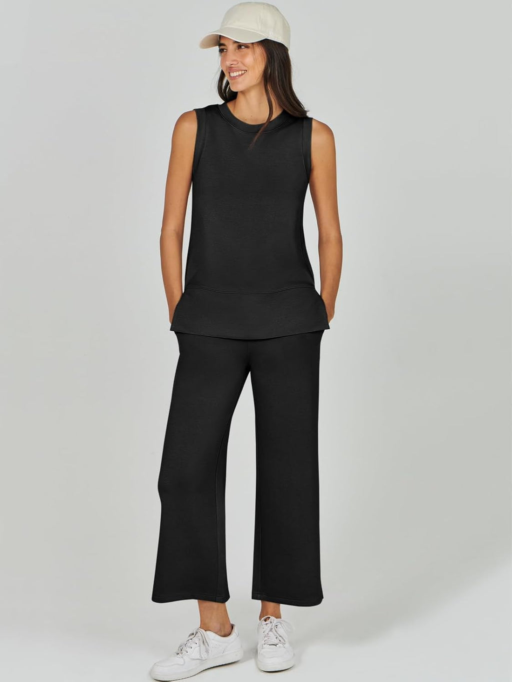 Women's 2 Piece Sets Summer Outfits Sleeveless Wide Leg Tracksuits Casual Sweat Sets Lounge Sweatsuits