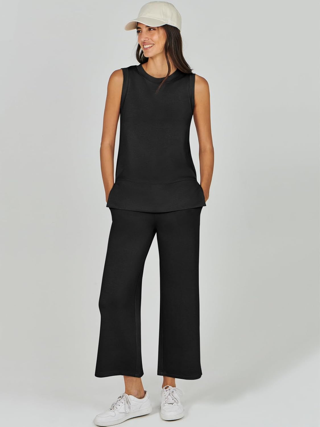 Women's 2 Piece Sets Summer Outfits Sleeveless Wide Leg Tracksuits Casual Sweat Sets Lounge Sweatsuits