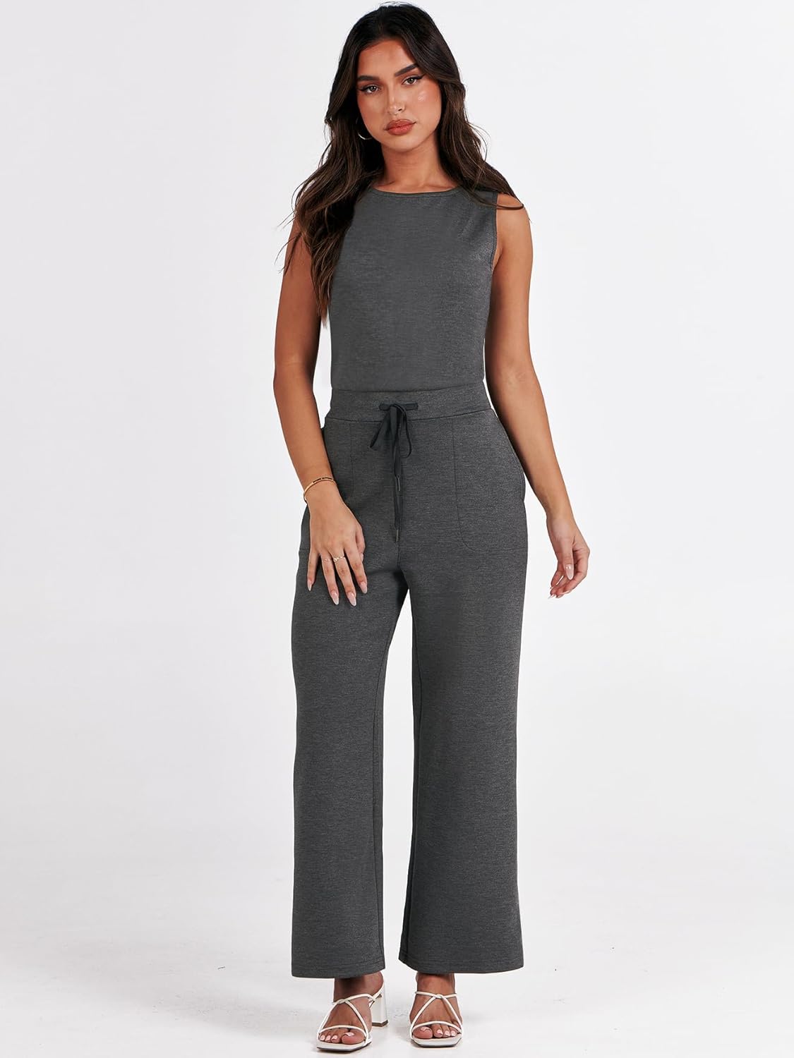 Womens Jumpsuits 2025 Casual Summer Dressy Romper Sleeveless Wide Leg Long Pants Outfits Fashion Travel Clothes