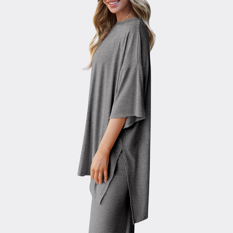 Women's 2 Piece Outfits Casual Short Sleeve Pullover Tops and Wide Leg Pants Lounge Sets Tracksuits