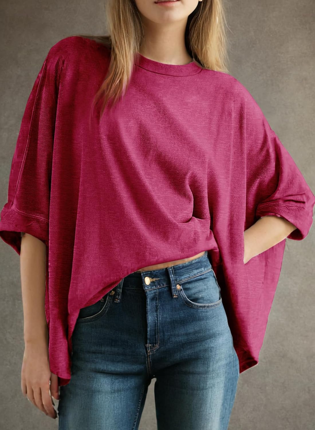 Dokotoo Summer Shirts 2025 Womens Solid T Shirts for Women Loose Oversized Tops Basic Tee