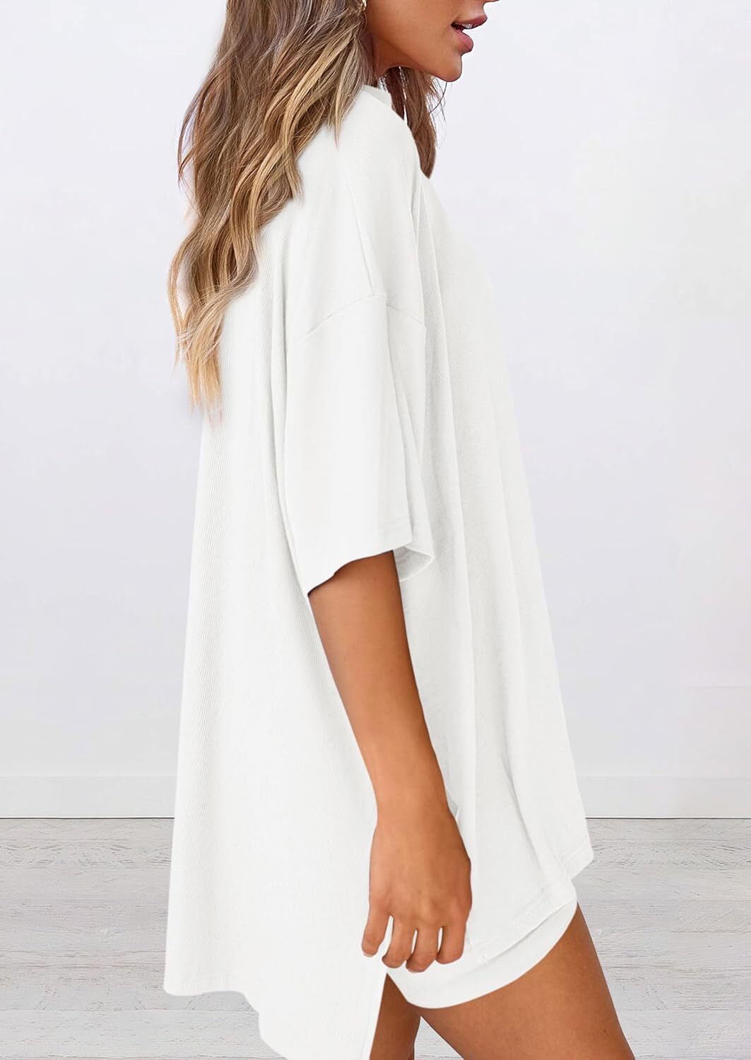 Women's Two Piece Lounge Set Casual Oversized Crewneck Tops and High Waisted Shorts Set