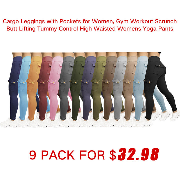 Cargo Leggings with Pockets for Women, Gym Workout Scrunch Butt Lifting Tummy Control High Waisted Womens Yoga Pants