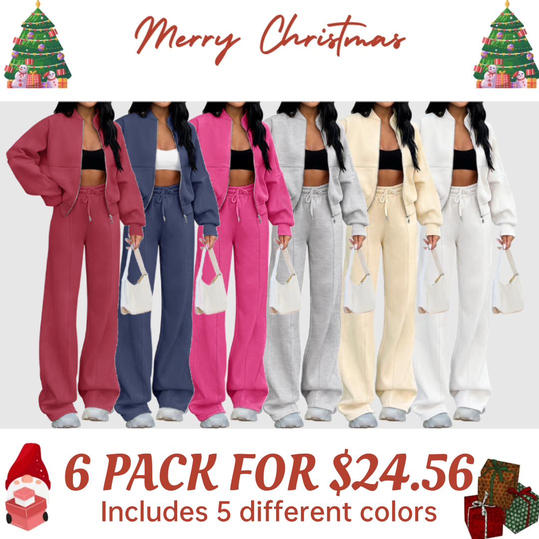 Christmas Deals Women's Fall 2 Piece Sweatsuits Set Long Sleeve Zip Up Sweatshirt Wide Leg Sweatpants Lounge Sets