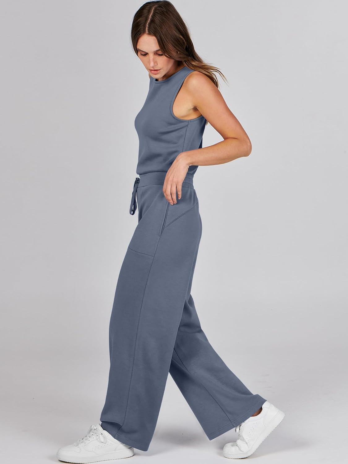 Womens Jumpsuits 2025 Casual Summer Dressy Romper Sleeveless Wide Leg Long Pants Outfits Fashion Travel Clothes