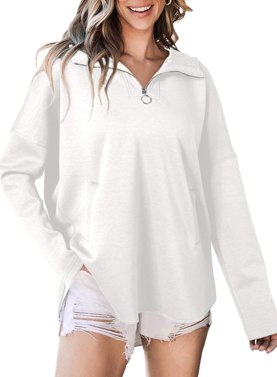 Women's Oversized Hoodies Casual Long Sleeve Half Zipper Pocket Sweatshirt Pullover Tops