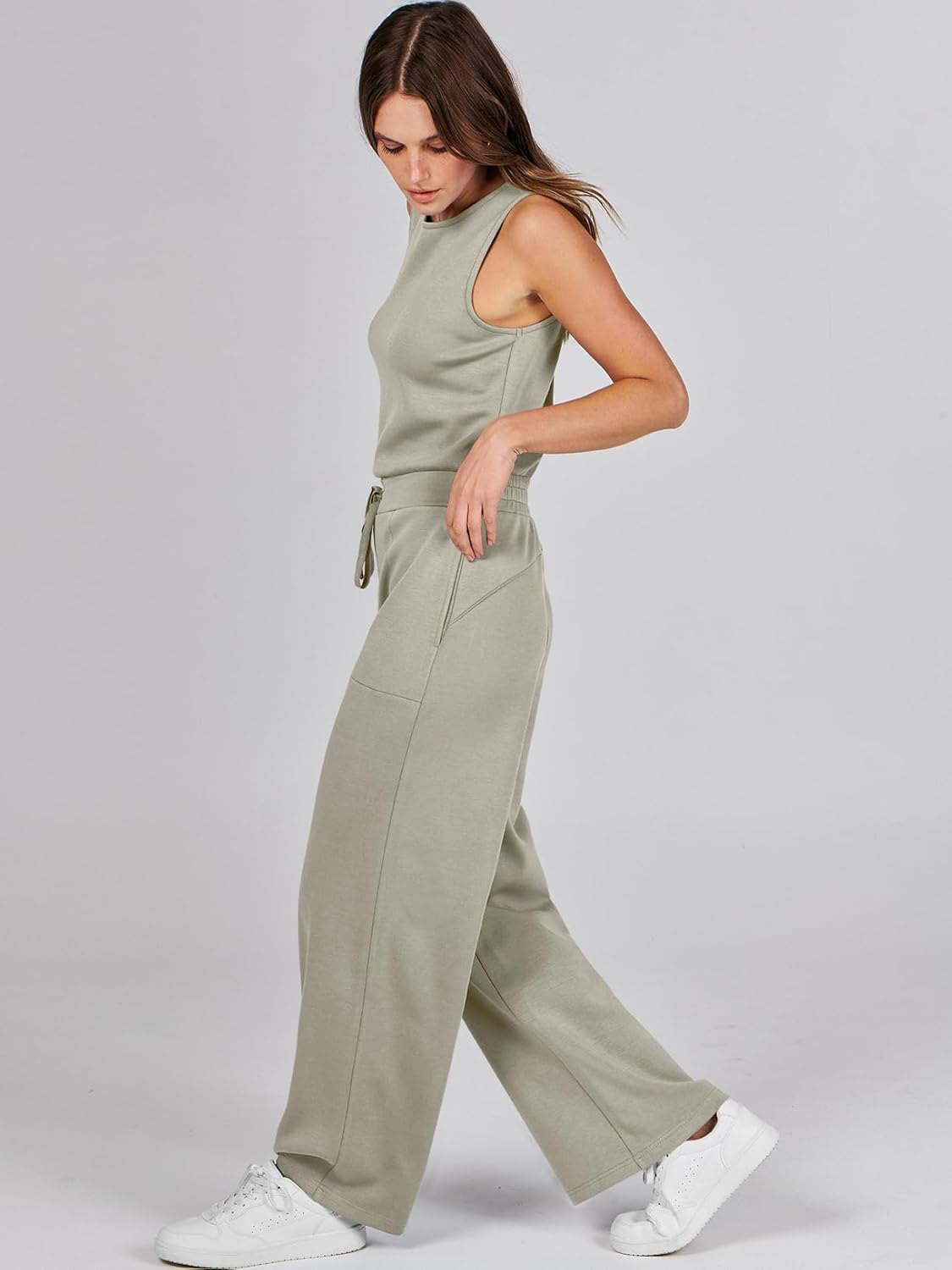 Womens Jumpsuits 2025 Casual Summer Dressy Romper Sleeveless Wide Leg Long Pants Outfits Fashion Travel Clothes