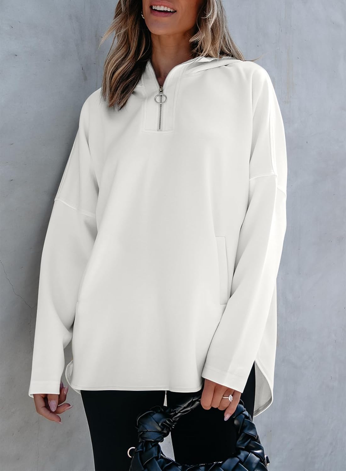 Women's Oversized Hoodies Casual Long Sleeve Half Zipper Pocket Sweatshirt Pullover Tops