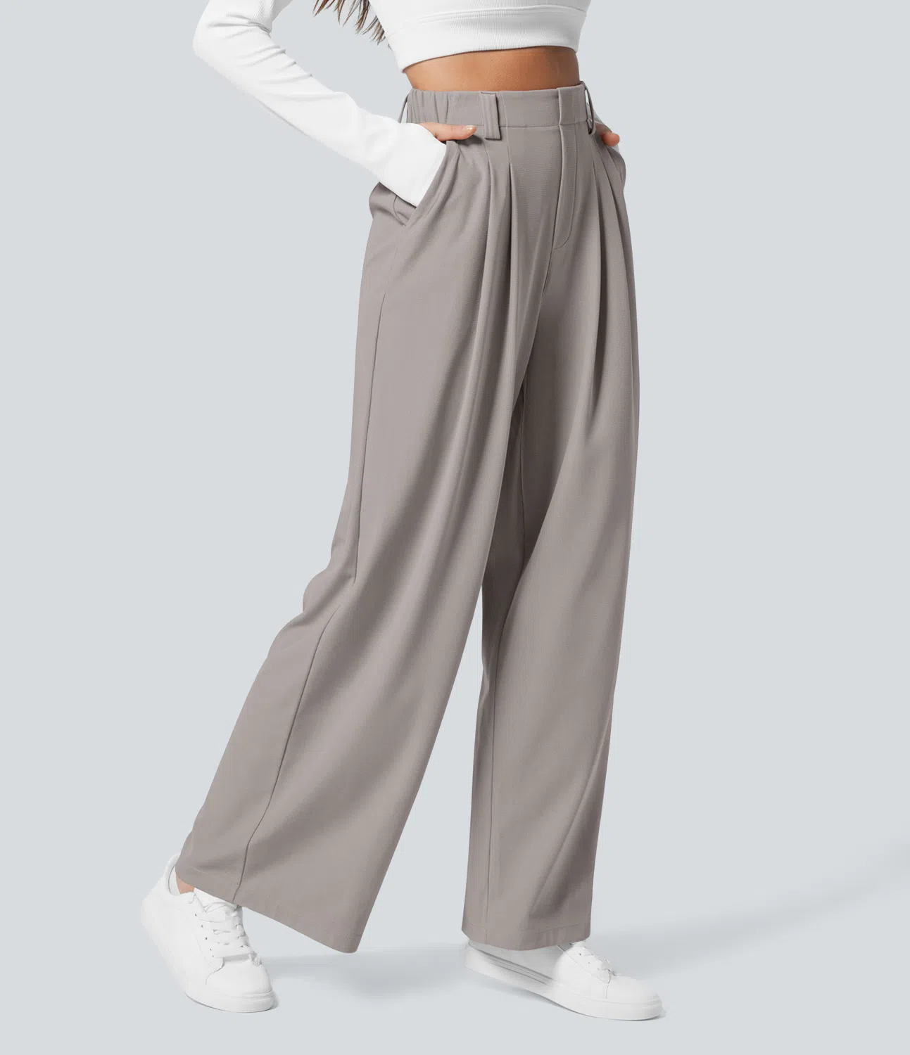 High Waisted Side Pocket Wide Leg Waffle Work Pants