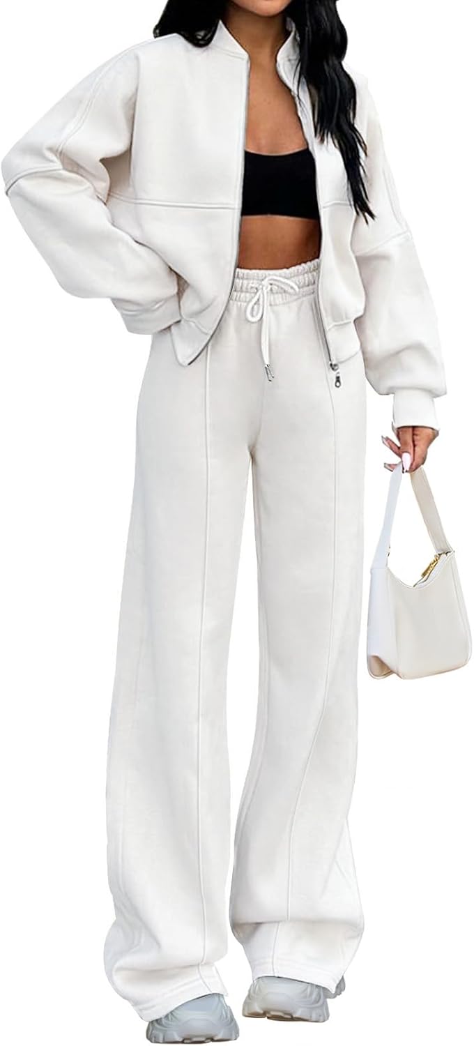 Christmas Deals Women's Fall 2 Piece Sweatsuits Set Long Sleeve Zip Up Sweatshirt Wide Leg Sweatpants Lounge Sets