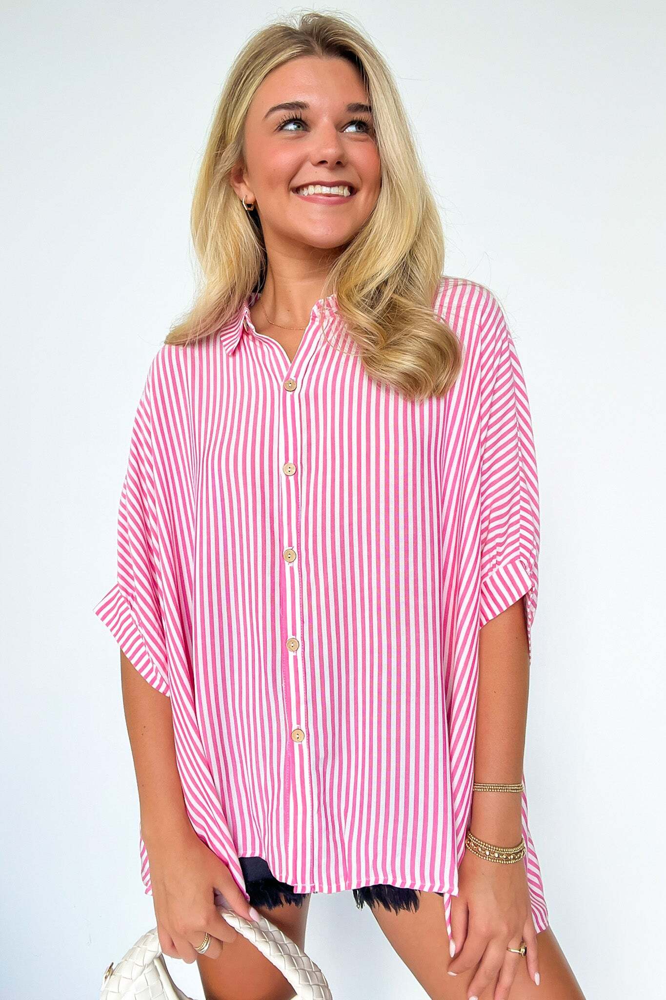 JoJo Striped Button Down Relaxed Top - BACK IN STOCK