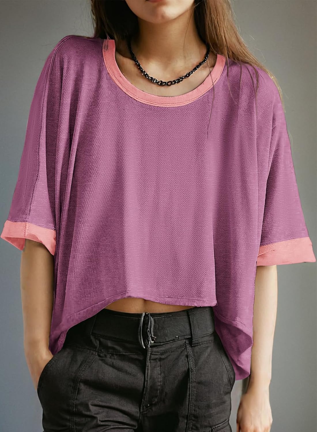 Dokotoo Summer Shirts 2025 Womens Solid T Shirts for Women Loose Oversized Tops Basic Tee