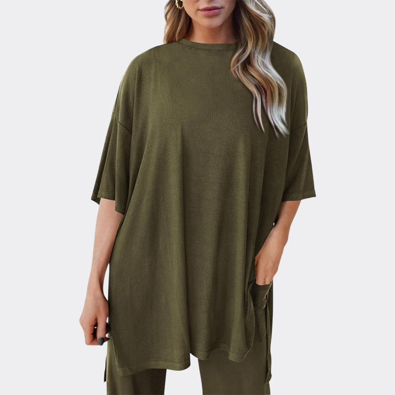 Women's 2 Piece Outfits Casual Short Sleeve Pullover Tops and Wide Leg Pants Lounge Sets Tracksuits