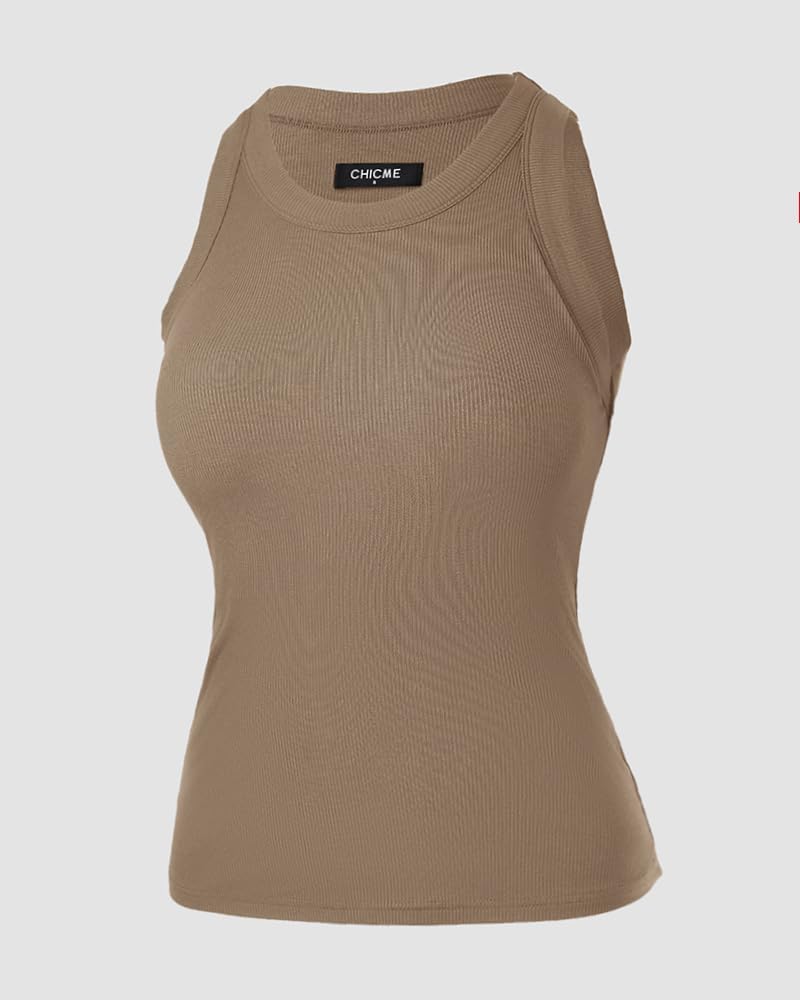 Women Built in Bra Ribbed Tank Tops Sleeveless Casual Tops