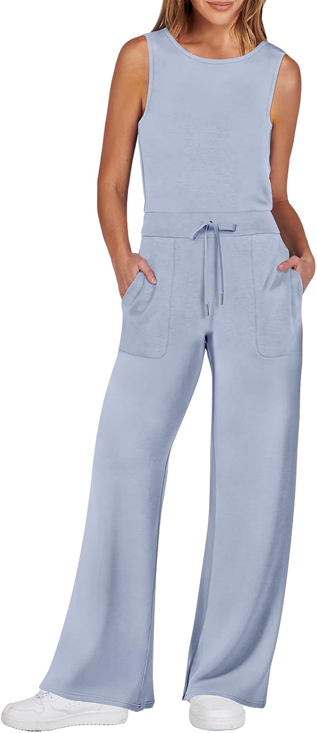 Womens Jumpsuits 2025 Casual Summer Dressy Romper Sleeveless Wide Leg Long Pants Outfits Fashion Travel Clothes