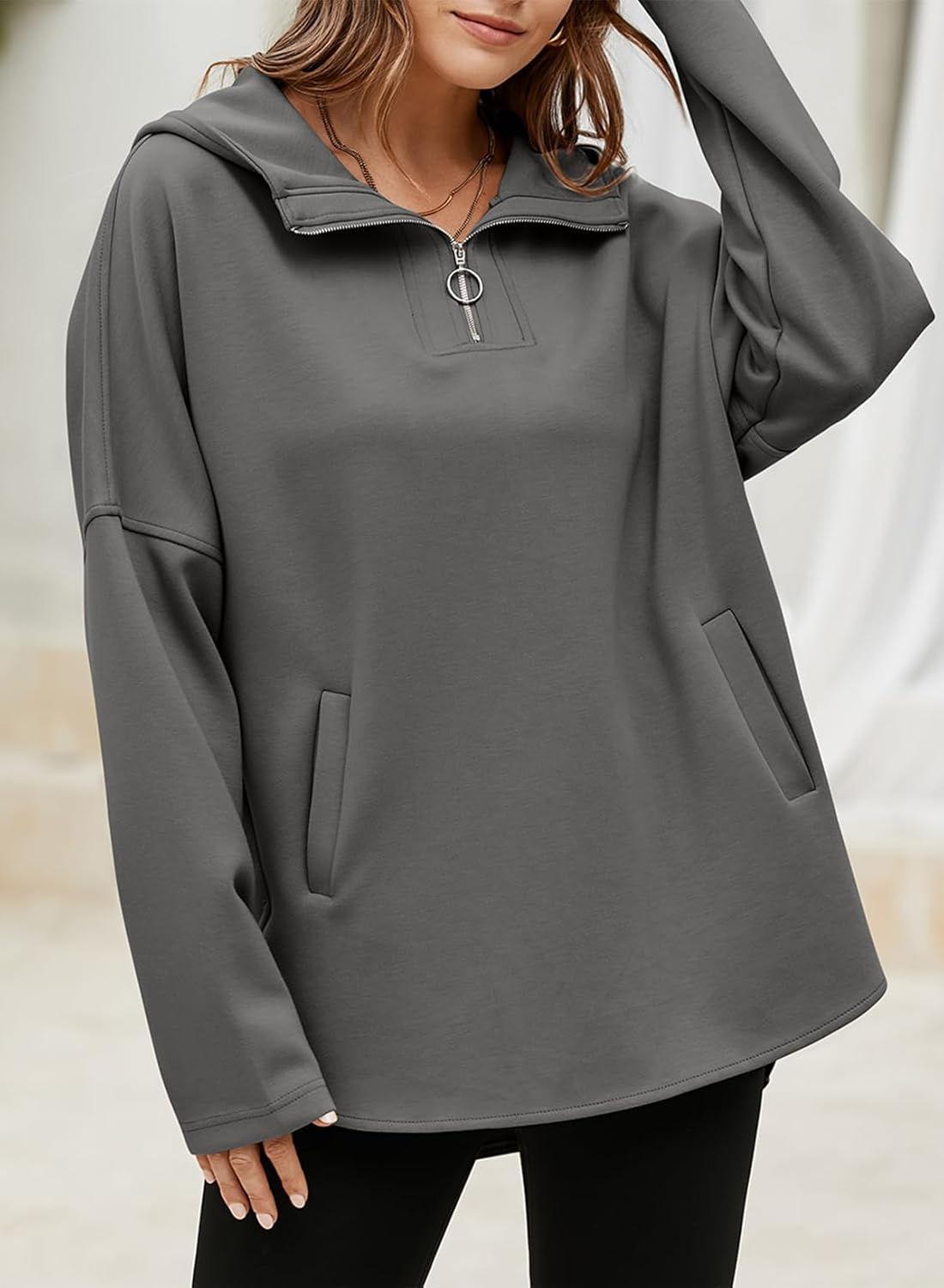 Women's Oversized Hoodies Casual Long Sleeve Half Zipper Pocket Sweatshirt Pullover Tops