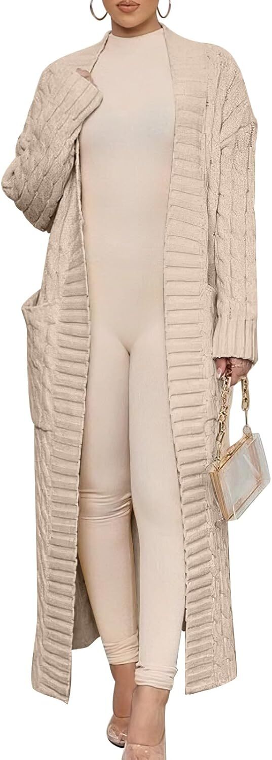Women's Long Cardigan 2024 Oversized Coat Long Sleeve Open Cardigan Knitted Extra Long Coat Autumn Fashion Jacket Clothes