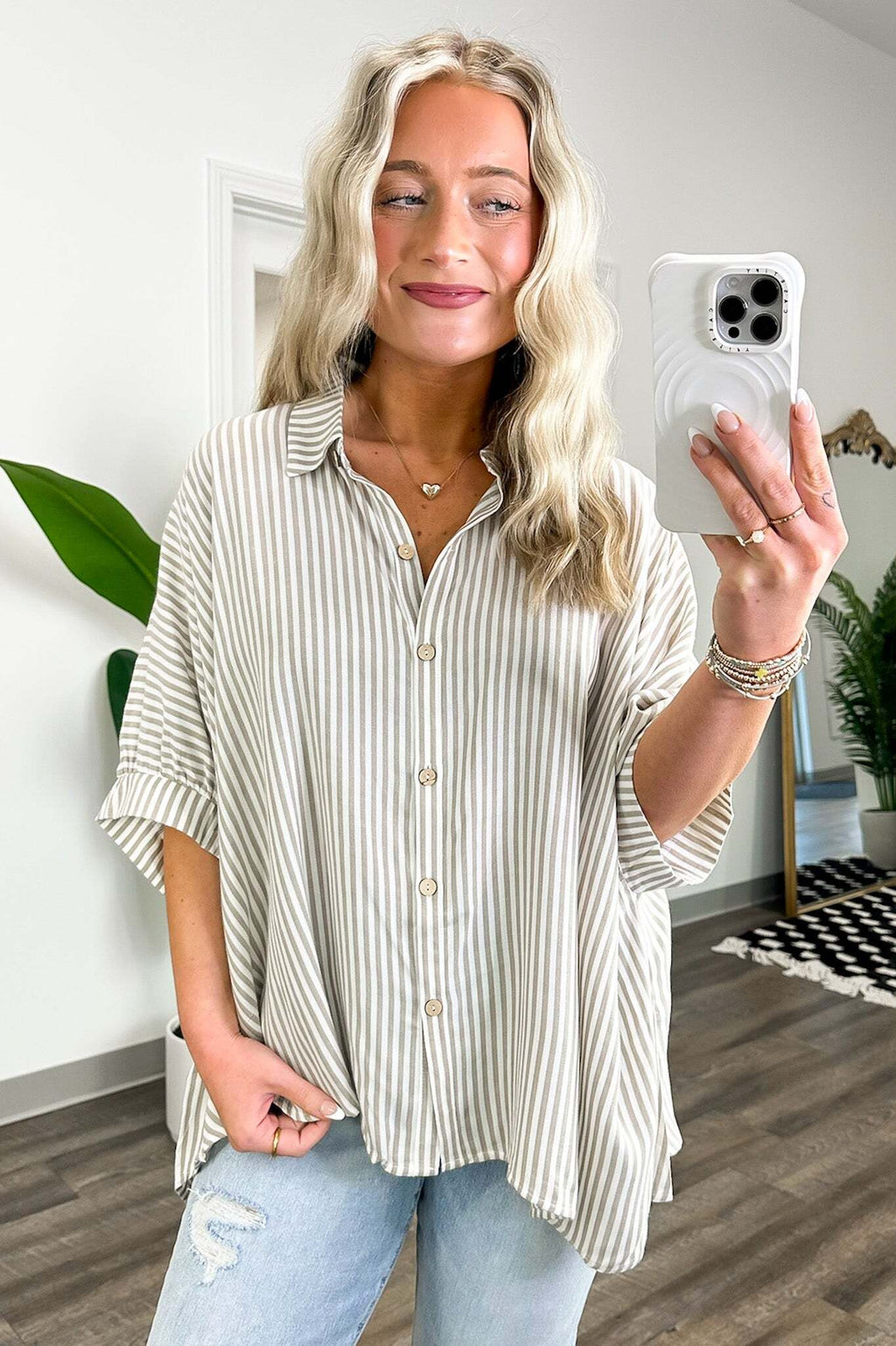 JoJo Striped Button Down Relaxed Top - BACK IN STOCK