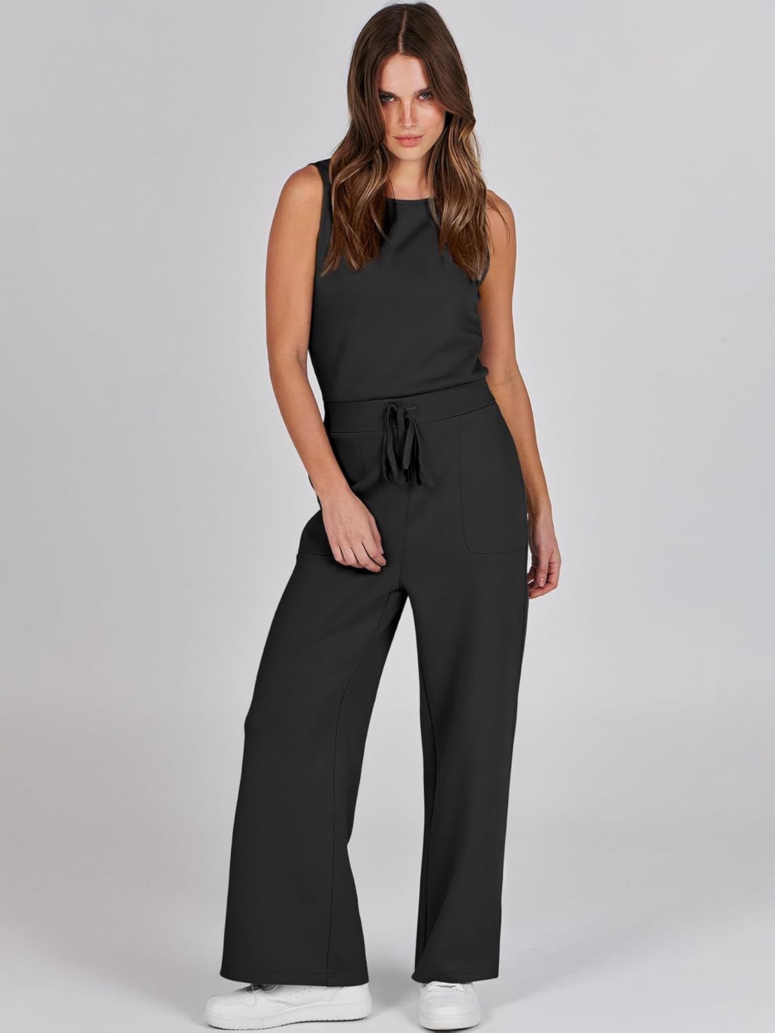 Womens Jumpsuits 2025 Casual Summer Dressy Romper Sleeveless Wide Leg Long Pants Outfits Fashion Travel Clothes