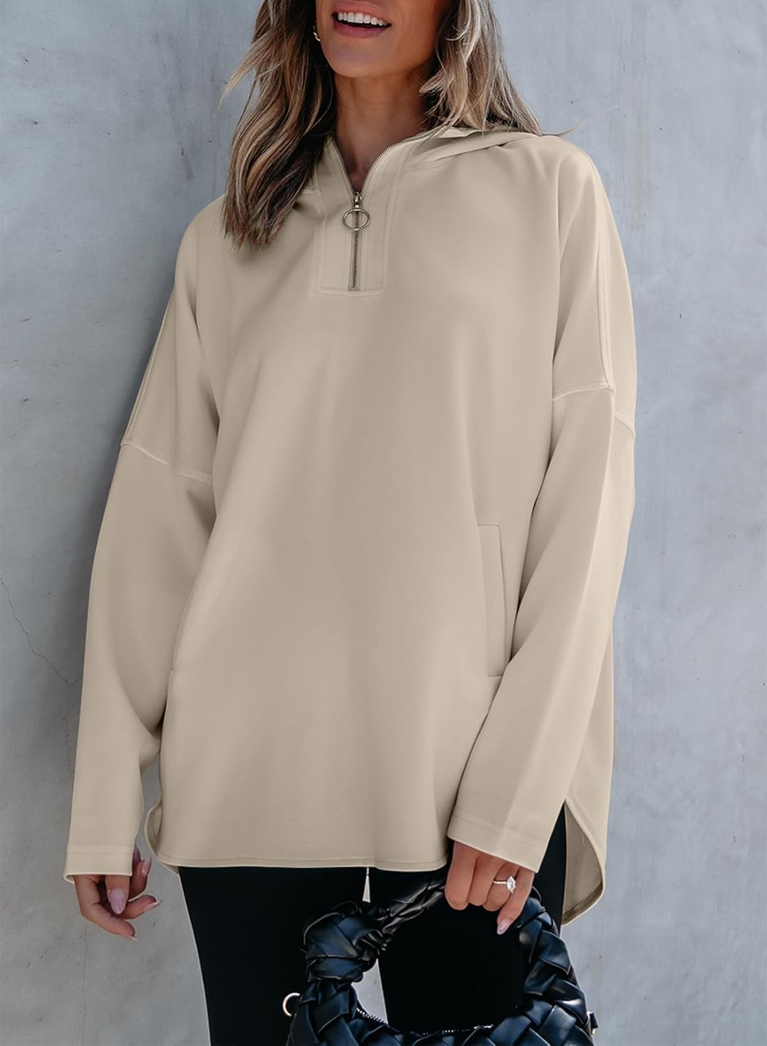 Women's Oversized Hoodies Casual Long Sleeve Half Zipper Pocket Sweatshirt Pullover Tops