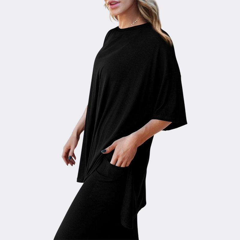 Women's 2 Piece Outfits Casual Short Sleeve Pullover Tops and Wide Leg Pants Lounge Sets Tracksuits