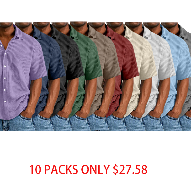 Men's Casual Loose And Comfortable Textured Short-sleeved Shirt