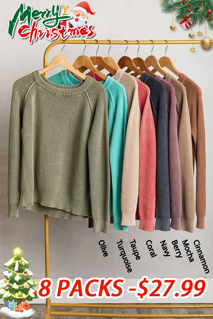 Washed Yarn Crewneck Pullover Sweater