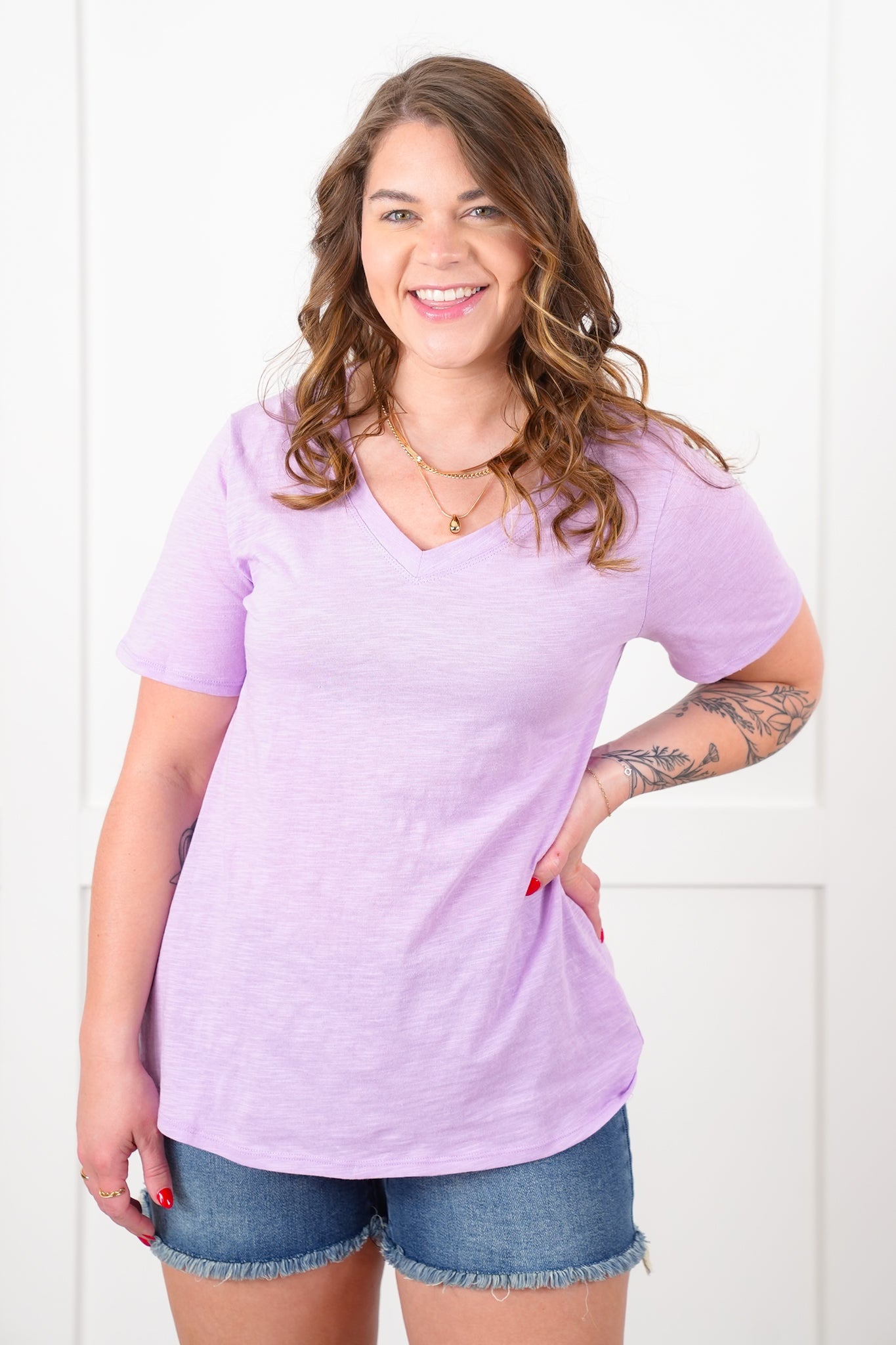 Door Buster! Plus/Reg Basic Cotton Short Sleeve V Neck Top (Multiple Colors)