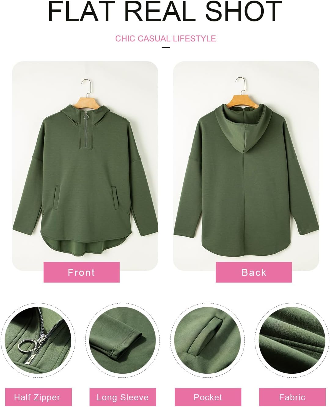 Women's Oversized Hoodies Casual Long Sleeve Half Zipper Pocket Sweatshirt Pullover Tops
