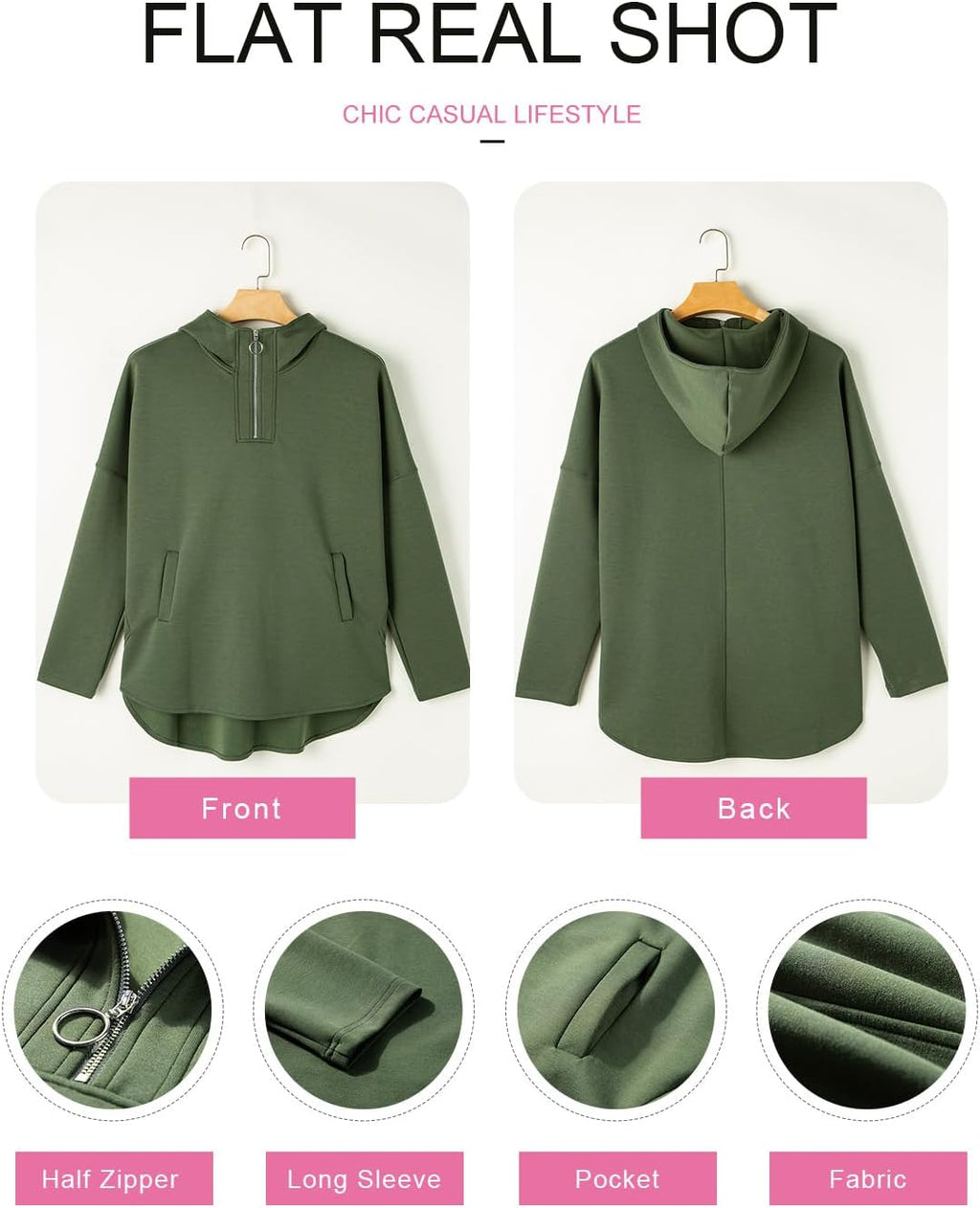 Women's Oversized Hoodies Casual Long Sleeve Half Zipper Pocket Sweatshirt Pullover Tops