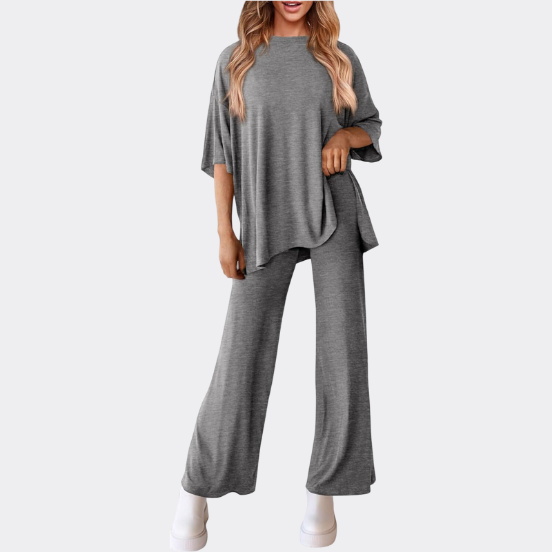 Women's 2 Piece Outfits Casual Short Sleeve Pullover Tops and Wide Leg Pants Lounge Sets Tracksuits