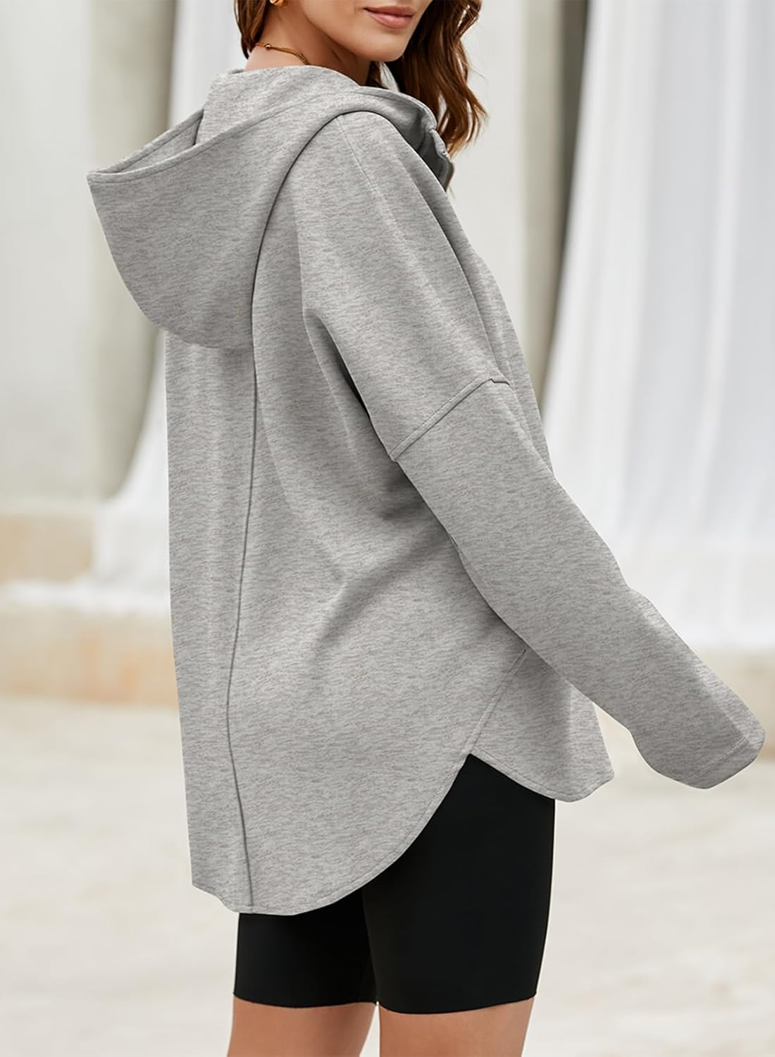 Women's Oversized Hoodies Casual Long Sleeve Half Zipper Pocket Sweatshirt Pullover Tops