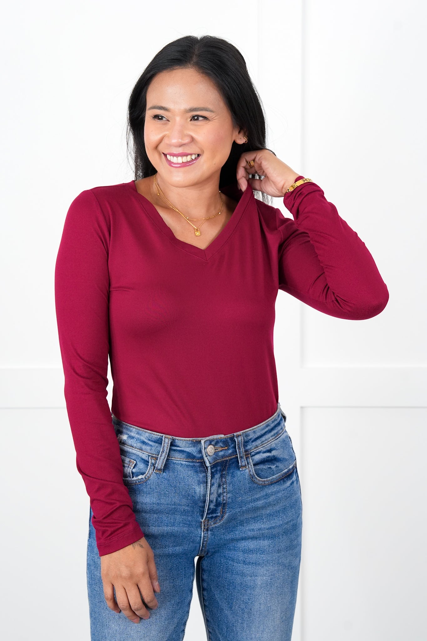 Microfiber Long Sleeve V-Neck Tee (Multiple Colors)