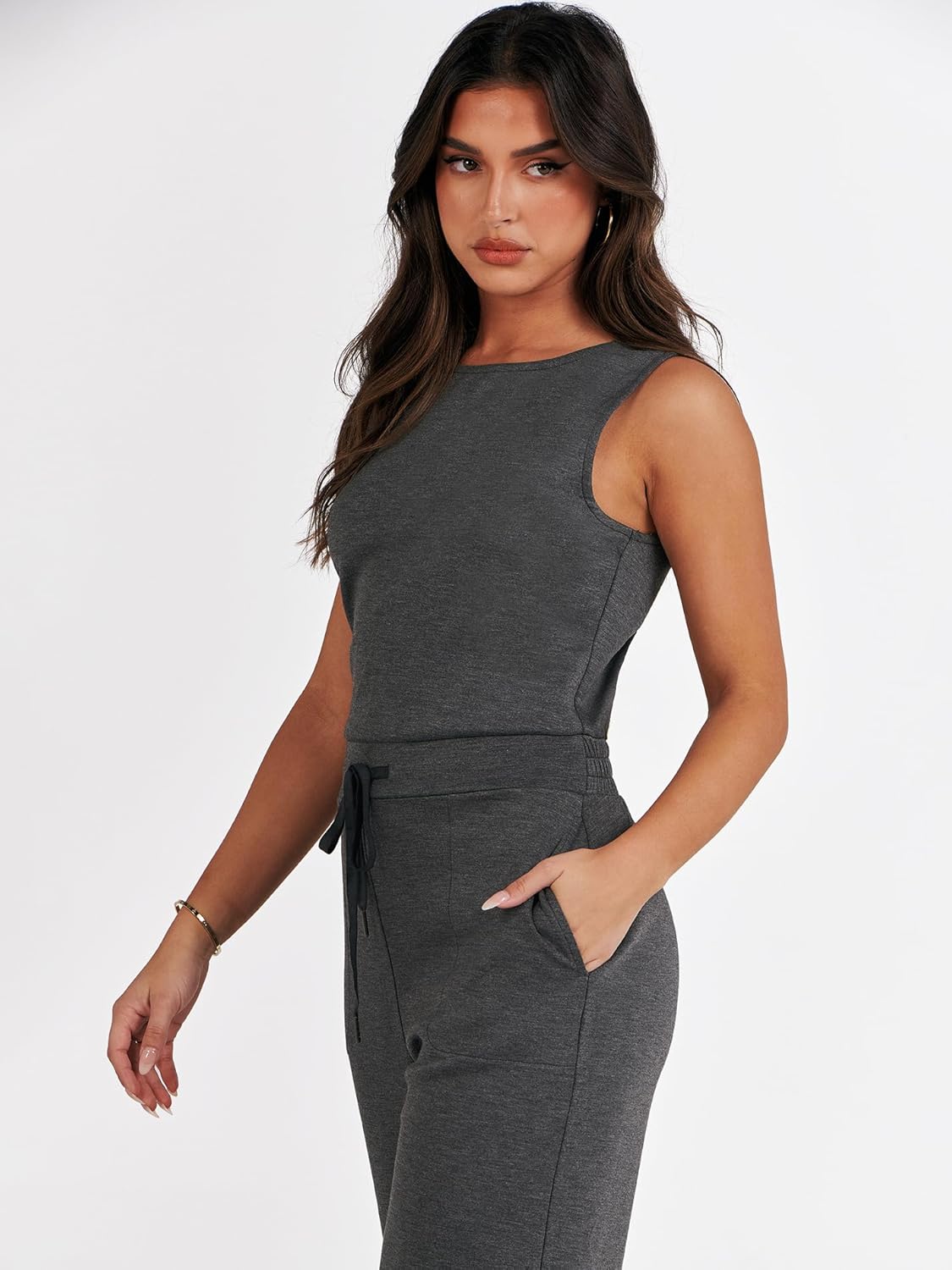 Womens Jumpsuits 2025 Casual Summer Dressy Romper Sleeveless Wide Leg Long Pants Outfits Fashion Travel Clothes