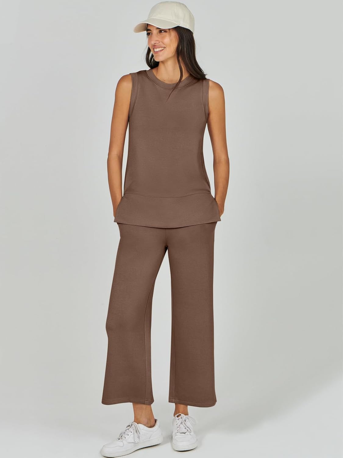 Women's 2 Piece Sets Summer Outfits Sleeveless Wide Leg Tracksuits Casual Sweat Sets Lounge Sweatsuits