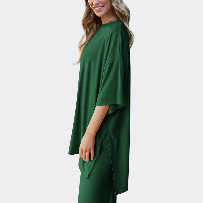 Women's 2 Piece Outfits Casual Short Sleeve Pullover Tops and Wide Leg Pants Lounge Sets Tracksuits