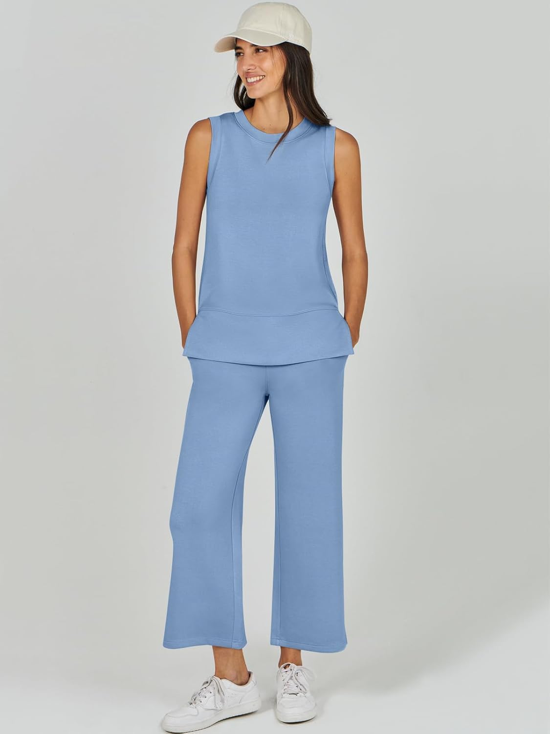Women's 2 Piece Sets Summer Outfits Sleeveless Wide Leg Tracksuits Casual Sweat Sets Lounge Sweatsuits