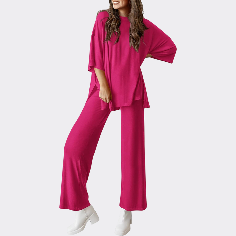 Women's 2 Piece Outfits Casual Short Sleeve Pullover Tops and Wide Leg Pants Lounge Sets Tracksuits