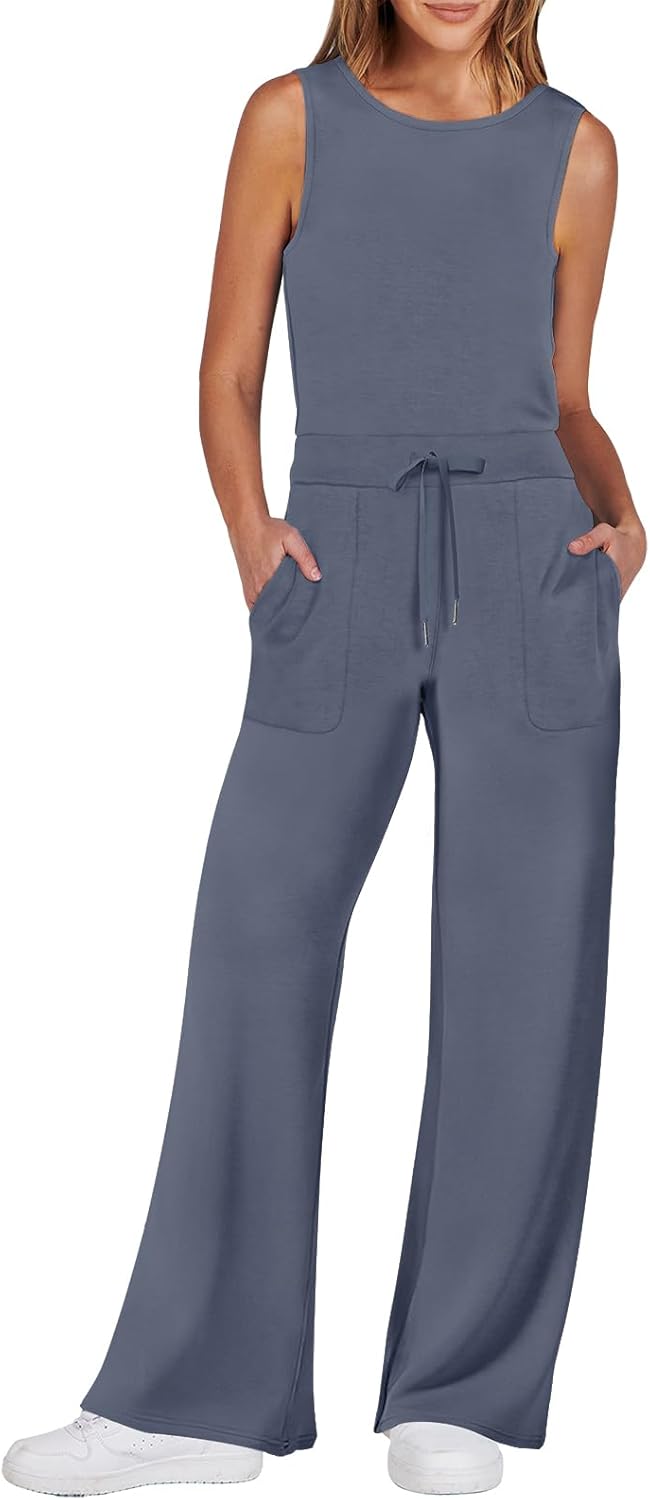 Womens Jumpsuits 2025 Casual Summer Dressy Romper Sleeveless Wide Leg Long Pants Outfits Fashion Travel Clothes