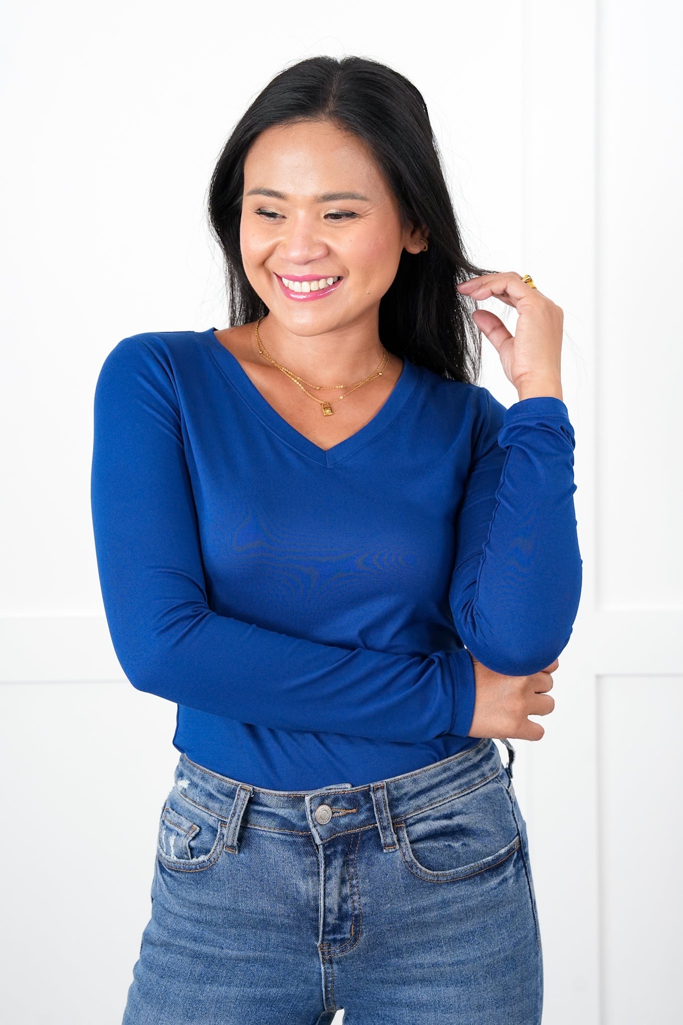 Microfiber Long Sleeve V-Neck Tee (Multiple Colors)