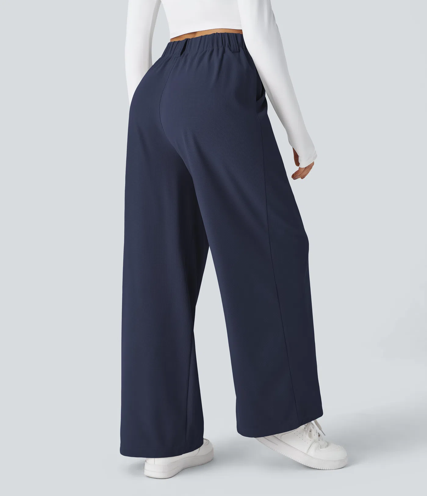 High Waisted Side Pocket Wide Leg Waffle Work Pants