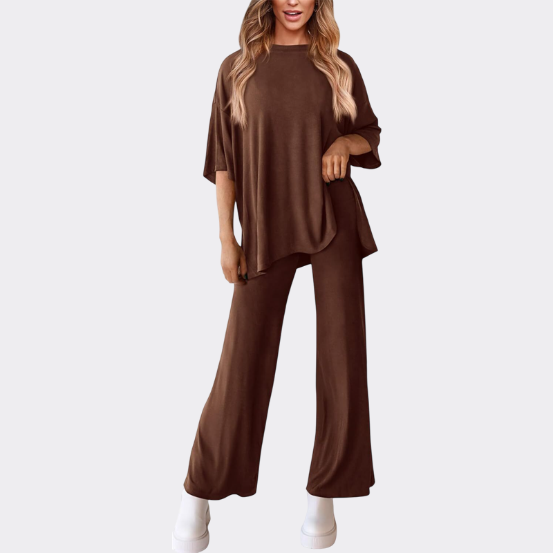 Women's 2 Piece Outfits Casual Short Sleeve Pullover Tops and Wide Leg Pants Lounge Sets Tracksuits