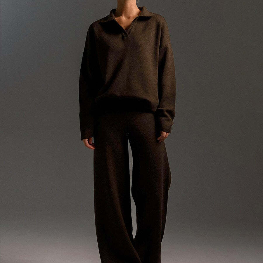 Knit Top and Wide Leg Pants 2 Piece Set