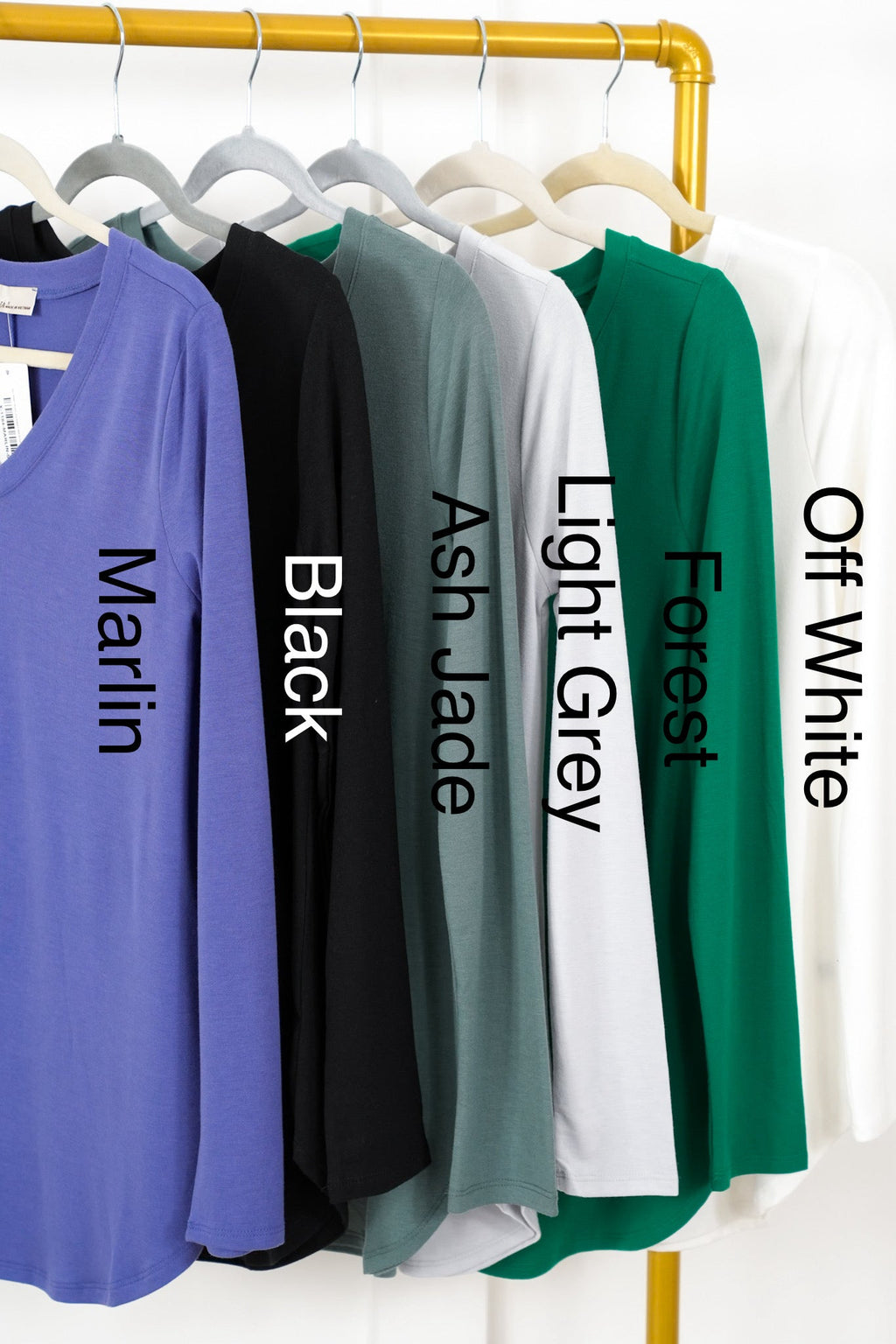Long Sleeve V-Neck Round Hem Top (Multiple Colors)