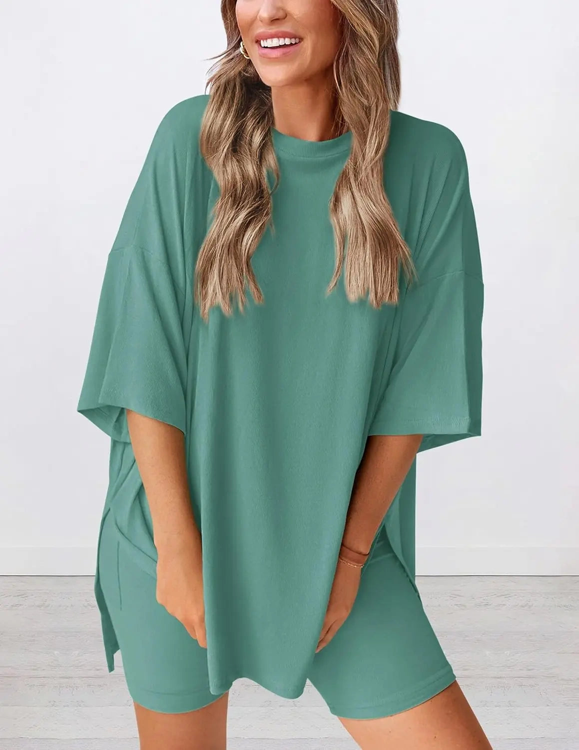 Women's Oversized Casual T-Shirt Shorts Suit Stretch Two-Piece Set